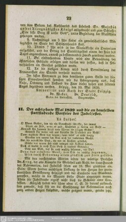 II. Der achtzehnte Mai 1839 und die an demselben stattfindende Vorfeier des Jubelfestes