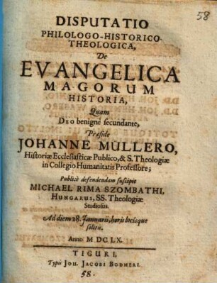 Disputatio philologico-historico-theologica de evangelica magorum historia