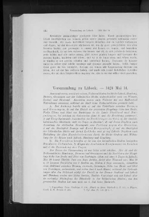Versammlung zu Lübeck. - 1424 Mai 14.