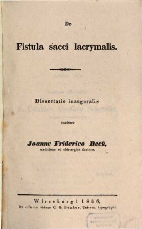 De fistula sacci lacrymalis : Dissertatio inauguralis