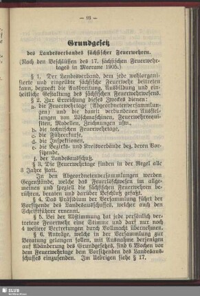 Grundgesetz des Landesverbandes sächsischer Feuerwehren : (nach den Beschlüssen des 17. sächsischen Feuerwehrtages in Meerane 1905)