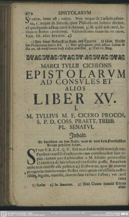 Epistolarum Ad Consules Et Alios Liber XV.