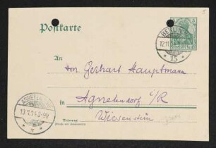Brief von Paul Jonas, Clara Jonas, Georg Hirschfeld, Julius Elias, Julie Elias und Samuel Fischer an Gerhart Hauptmann