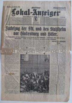 "Berliner Lokal-Anzeiger" zum Fackelzug der SA nach der Einsetzung von Hitler als Reichskanzler