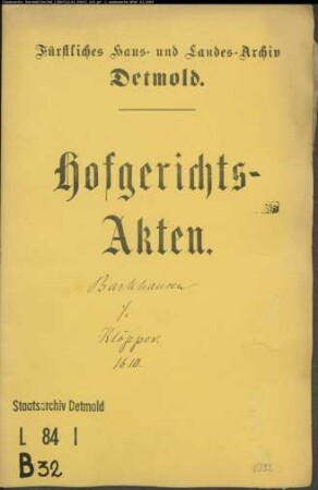 Barkhausen, Kord, Vogt zu Lage gegen Johann Klöpper zu Pottenhausen - Schuldforderung