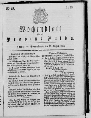 Nr. 33, Ausgabe vom 13. August 1836
