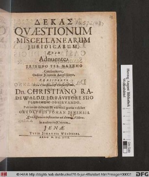 Dekas Quaestionum Miscellanearum Iuridicarum