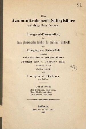 Über Azo-m-nitrobenzol-Salicylsäure und einige ihrer Derivate : Inaug.-Diss.