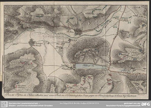 Tab. III. Plan der Position des Kalckreuthschen und einem Theile des Knobelsdorfschen Corps, gegen ein Französisch. Corps d'Armée bey Saarbrück