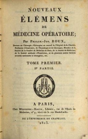 Nouveaux élémens de médecine opératoire, 1,2