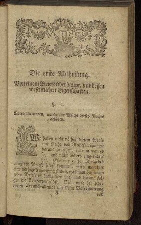 Die erste Abtheilung. Von einem Briefe überhaupt, und dessen wesentlichen Eigenschaften.