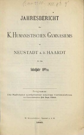 Jahresbericht. 1892/93