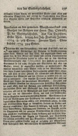 Appellation an den gemeinen Menschenverstand zum Vortheil der Religion. T.1.2.