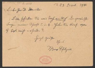 Brief an Ludwig Strecker (senior) an B. Schott's Söhne : 23.09.1946