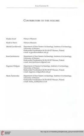 Contributors to this volume
