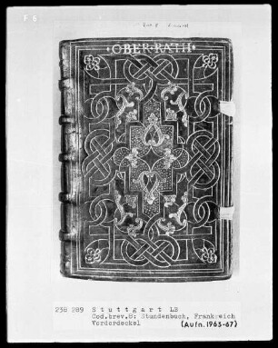 Lateinisch-französisches Stundenbuch — Ledereinband mit ornamentaler Goldpressung