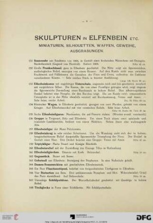 Skulpturen in Elfenbein etc., Miniaturen, Silhouetten, Waffen, Geweihe, Ausgrabungen (Nr. 151-204)