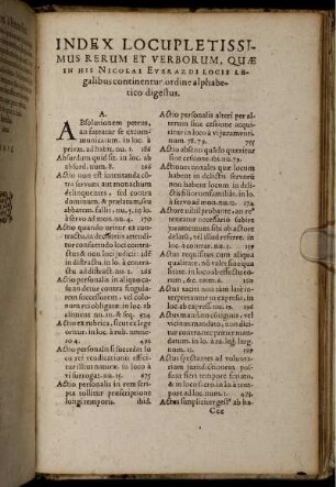 Index Locupletissimus Rerum Et Verborum, Quae in his Nicolai Everardi Locis Legalibus concinentur, ordine alphabetico digestus