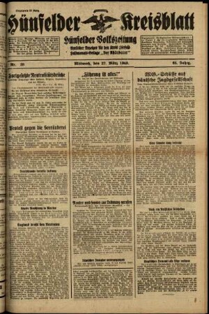 Ausgabe vom Mittwoch, den 27. März 1940.