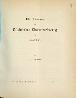 Die Gründung der Calvinischen Kirchenverfassung in Genf 1541