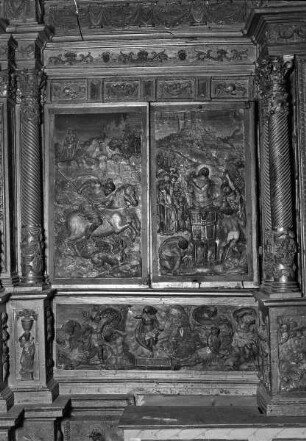 Hochaltar, Szenen mit dem Heiligen Georg, Martyrium des Evangelisten Johannes und Christi Auferstehung