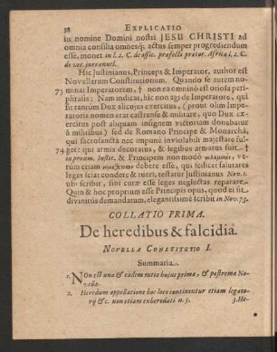 Collatio Prima. De heredibus & falcidia. Novella Constitutio I. - Novella VI.
