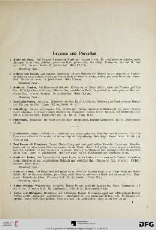 Fayence und Porzellan (Nr. 1-54)