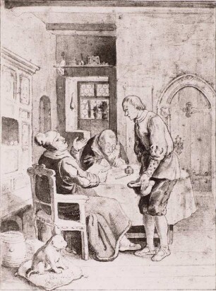 Vor dem Dorfrichter : Richter, Ludwig (1803-1884): Vor dem Dorfrichter. Graphit, Rötel.