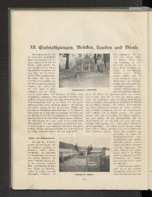 XII. Einfriedigungen, Brücken, Lauben und Bänke.