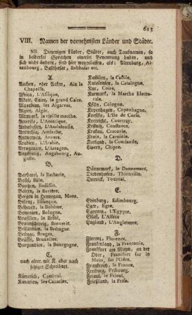 VIII. Namen der vornehmsten Länder und Städte.