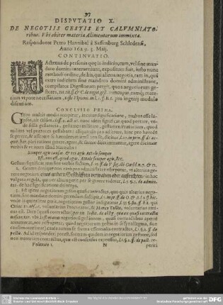 Disputatio X. De Negotiis Gestis Et Calumniatoribus. Ubi obiter materia Alimentorum immixta