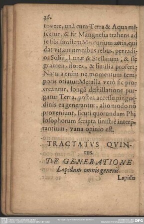Tractatus Quintus. De Generatione Lapidum omnis generis