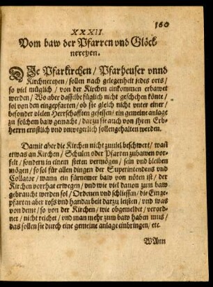 XXXII. Vom baw der Pfarren und Glöcknereyen.