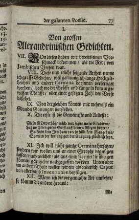 I. Von grossen Alexandrinischen Gedichten.