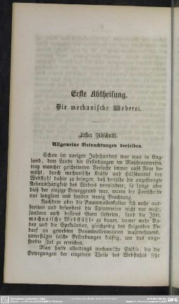 Erste Abtheilung. Die mechanische Weberei