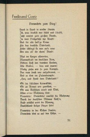 31-50, Vorwärts zum Sieg! - Sturmlied 1914
