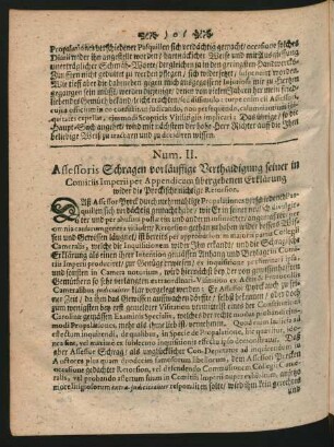 Num. II. Assessoris Schragen vorläuffige Verthaidigung seiner in Comitiis Imperii per Appendicem übergebenen Erklärung wider die Pyrckische nichtige Retorsion