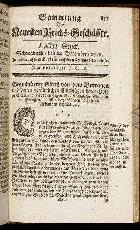 LXIII. Stuck. Schwabach, den 24. December, 1756.