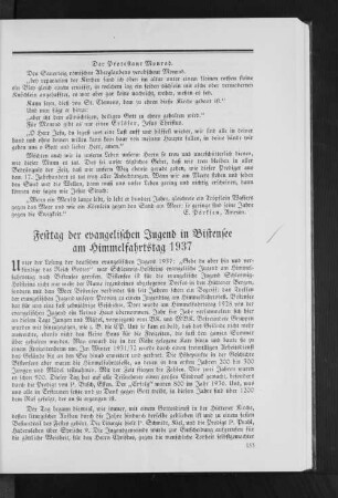 Festtag der evangelischen Jugend in Bistensee am Himmelfahrtstag 1937