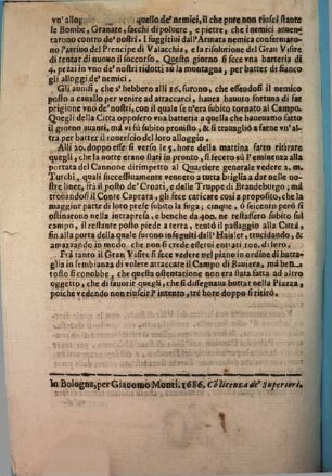 Giornale ... Dal Campo Cesareo ..., 11. ... à Buda in data delli 20. d'Agosto 1686