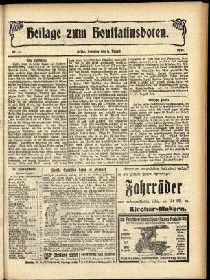 Zweite Ausgabe vom Sonntag, den 08. August 1909.