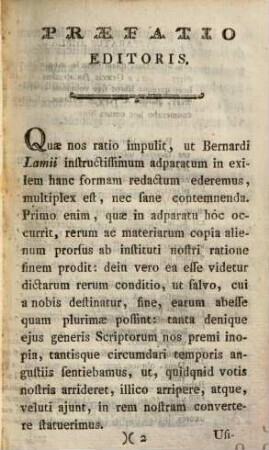 Compendium Apparatus Biblici R. P. Bernardi Lamy : In Usum Praelectionum Biblicarum