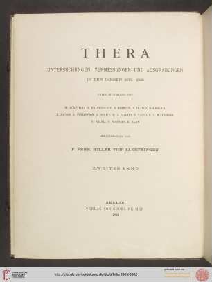 Band 2: Thera: Untersuchungen, Vermessungen und Ausgrabungen in den Jahren 1895 - 1902: Theraeische Gräber