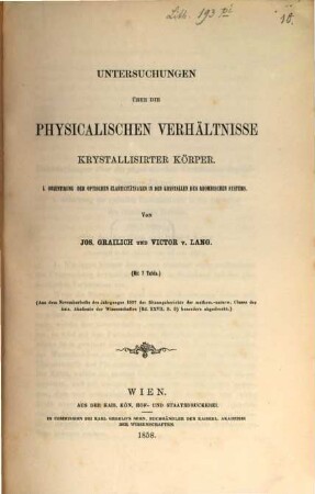 Mathem.-naturw. Classe : (Abhandlungen, besonders abgedruckt aus den Sitzungsberichten der k. Akad. der W.) In einem Bande, 10a