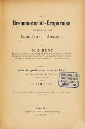 Ueber Brennmaterial-Ersparniss mit Rücksicht auf Dampfkessel-Anlagen