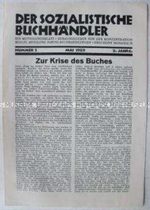 Mitteilungsblatt "Der sozialistische Buchhändler" u.a. zur "Krise des Buches"