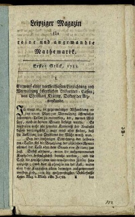 Erstes Stück. 1788.