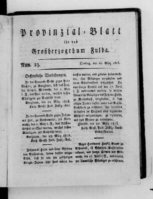 Num. 23., Ausgabe vom 26. März 1816