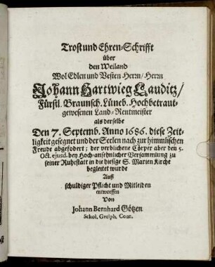 Trost und Ehren-Schrifft ...