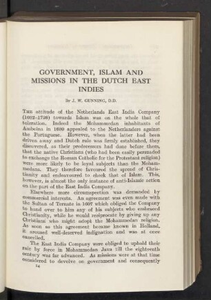 Government, Islam and missions in the dutch east Indies